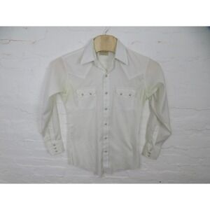 Vintage Dee Cee Brand Shirt Mens Medium White Western Pearl Snap Long Sleeve USA